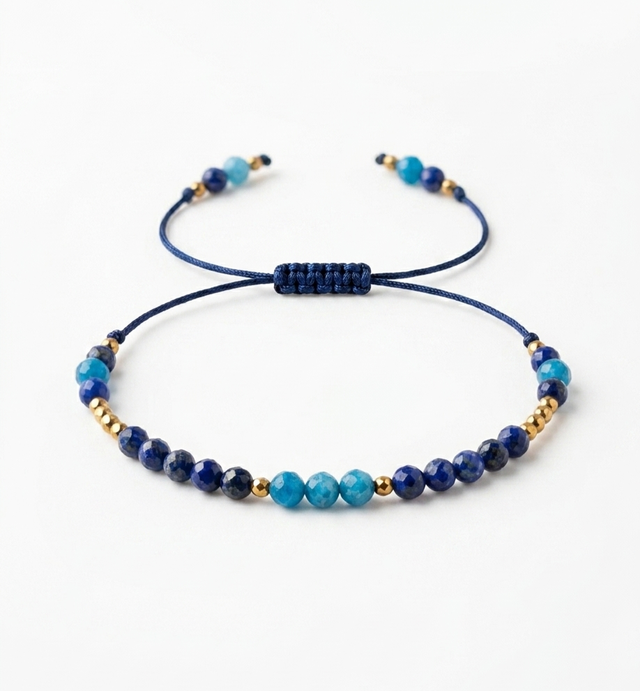 Chalcedon Niebieski, Lapis Lazuli i Żółty Hematyt – Bransoletka na Sznurku