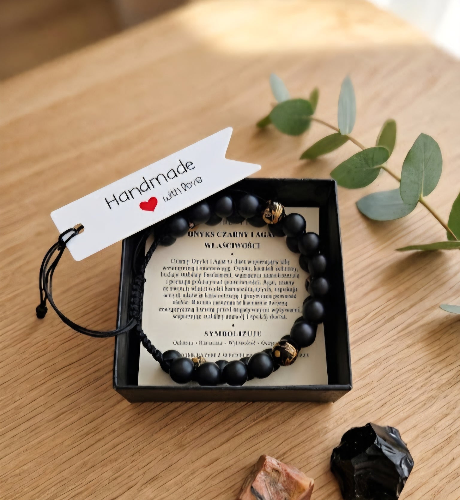 Bransoletka Onyks Czarny i Agat Czarny w czarnym pudełku Handmade with love