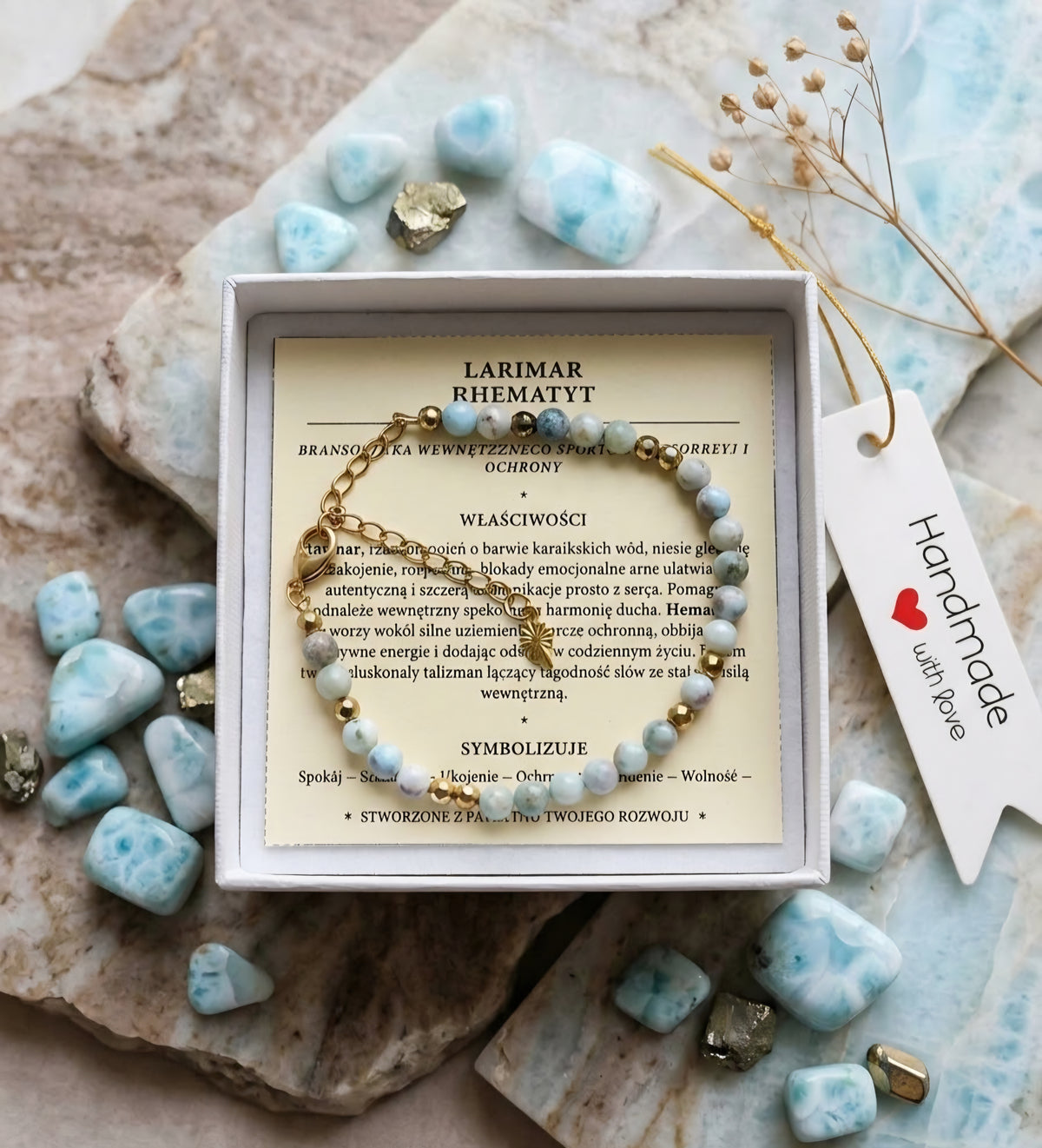 Larimar i Hematyt z łańcuszkiem