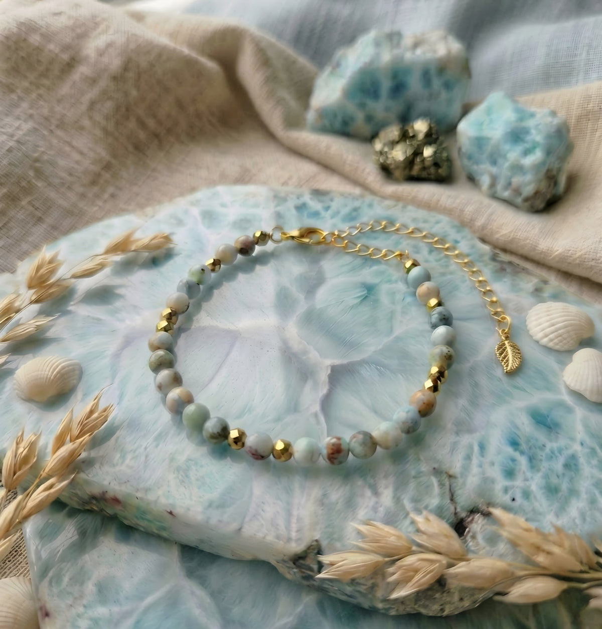 Larimar i Hematyt z łańcuszkiem